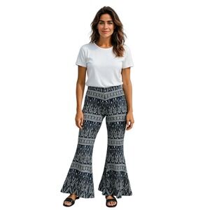 Windsor Dark Navy White Paisley  Patterned Flowy Bohemian Flare Pants Size Small
